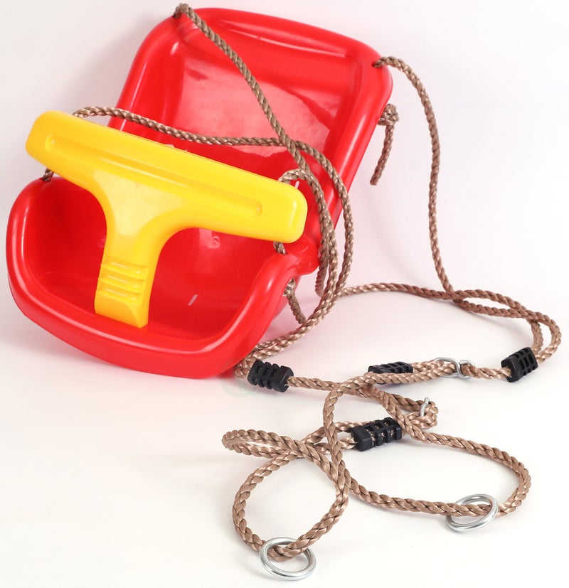 PLAYBERG Red Plastic Baby and Toddler Swing Seat with Hanging Ropes - Image 5